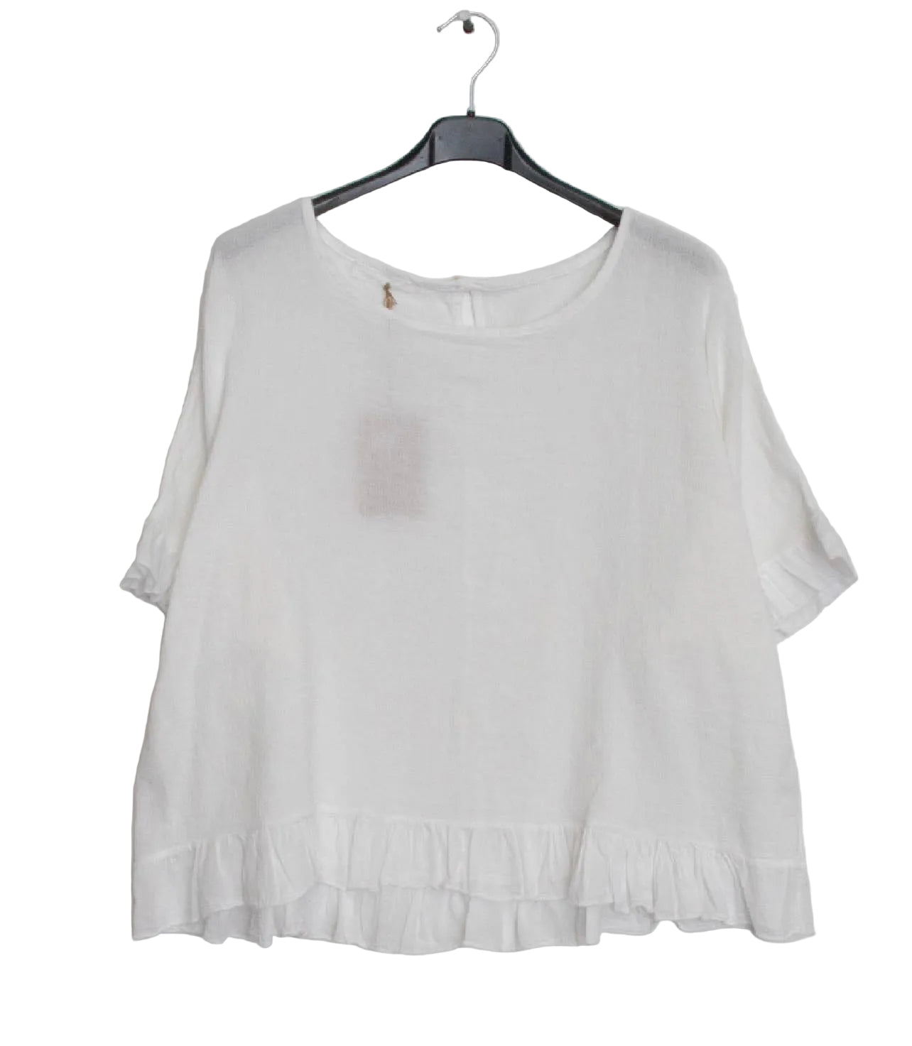 White ruffled blouse on a white background
