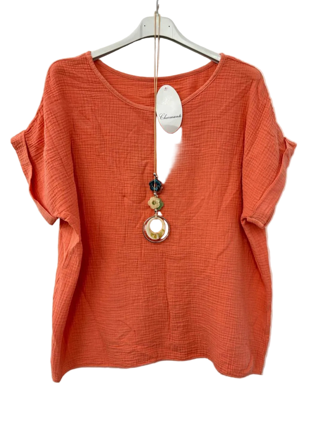 orange short sleeved top
