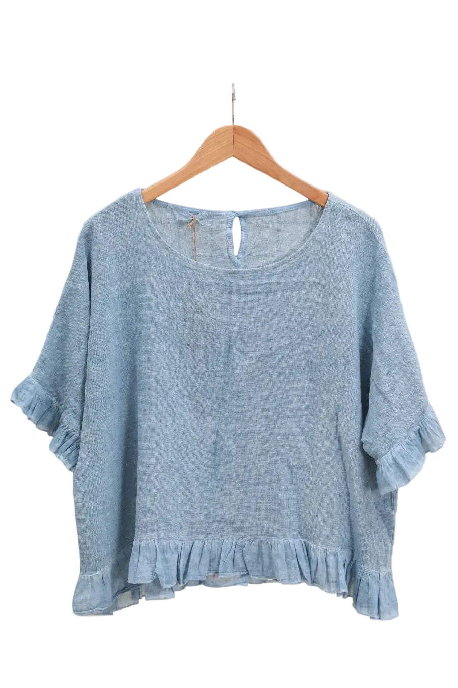 Blue blouse with ruffled hem 