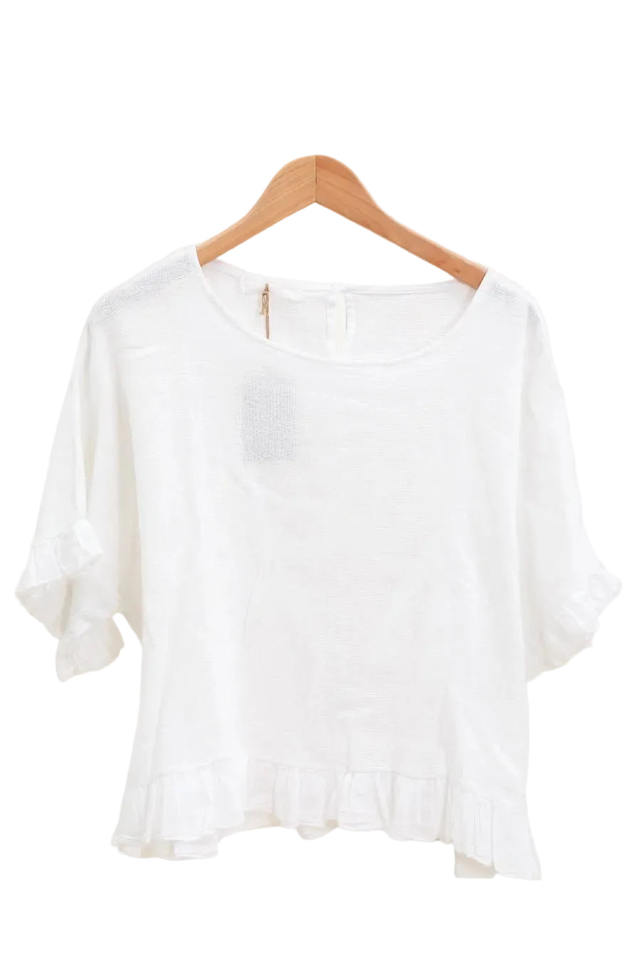 White ruffled top linen cotton mix