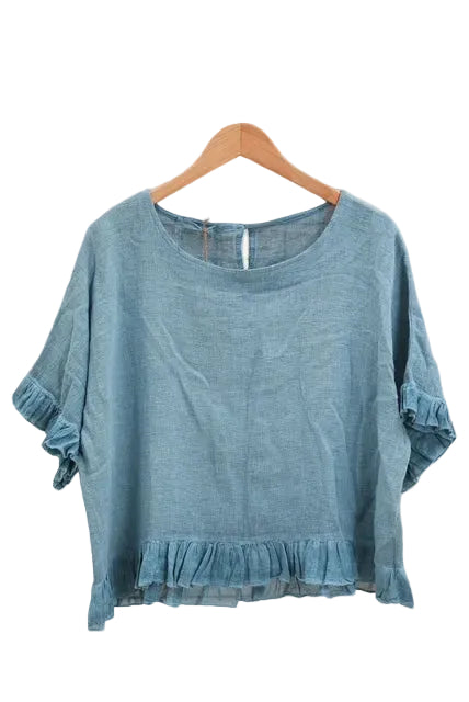 Turquoise Blue ruffled blouse 