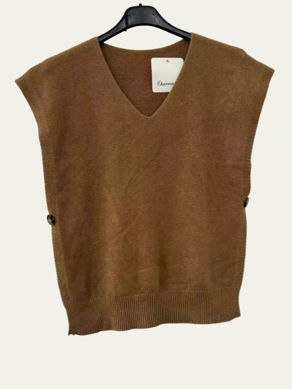 Camel v neck poncho with cap sleeves