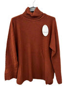 A brick coloured polo neck long sleeve sweater