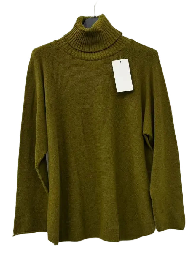 An olive green knitted polo neck 