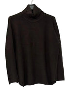 A dark brown polo neck sweater