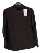 A dark brown ribbed mock neck sweater 