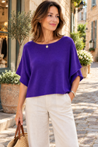 Purple round neck short boxy sweater