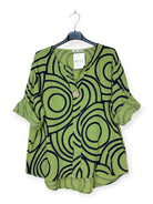 cotton printed top with feature button and v neck