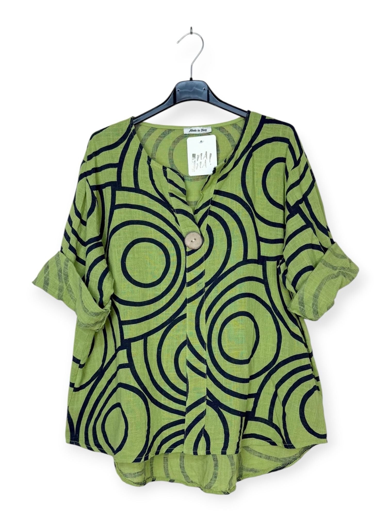 cotton printed top with feature button and v neck