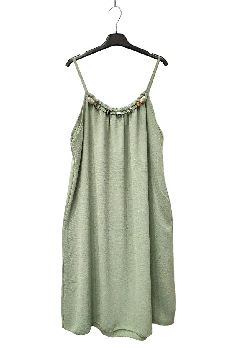 aqua strappy dress with pearl detail