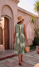 back of sleeveless khaki dress