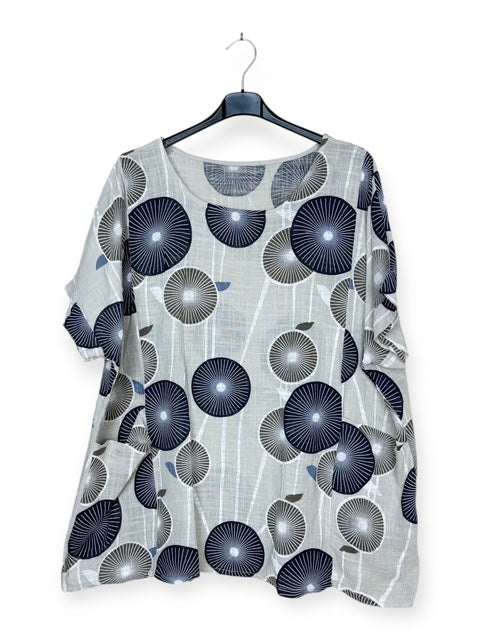 Beige printed cotton plus size top