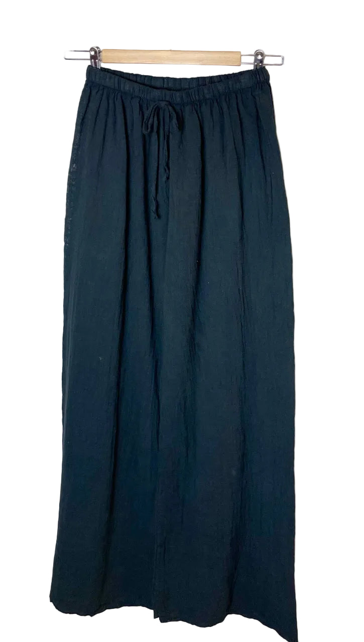 Black wide leg cotton trousers