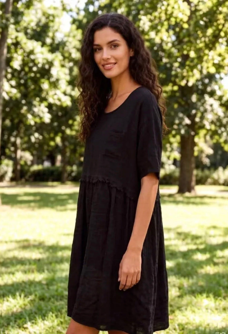 Black linen cotton dress
