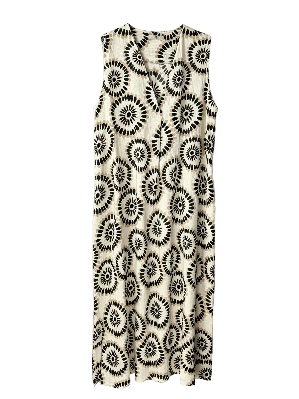 sleeveless dress in black print