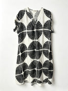 black large print dress with short sleeves