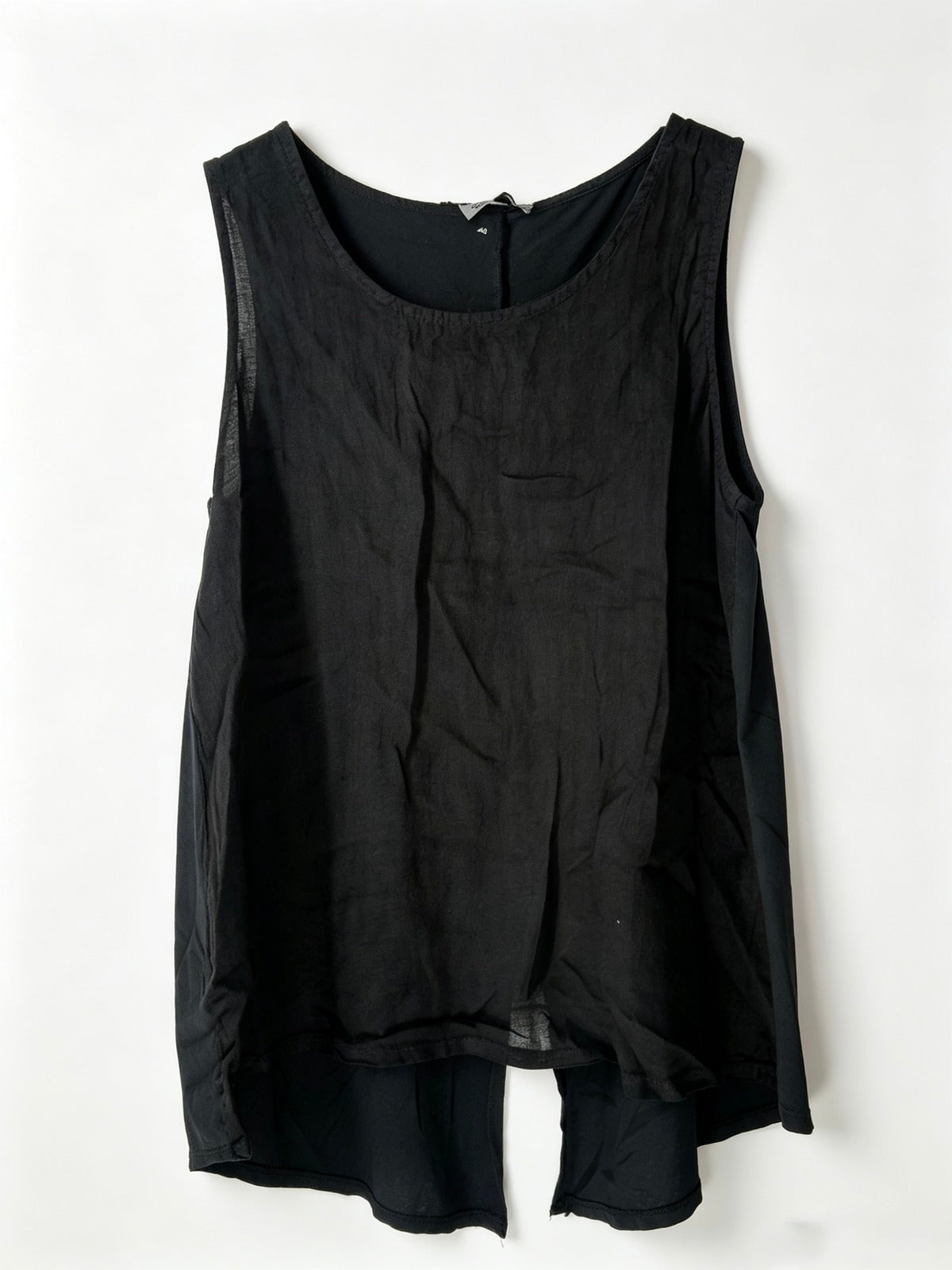 Black sleeveless top on a white background
