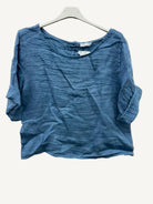 denim blue button back top