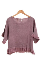 Bordeaux ruffled top in cotton linen mix