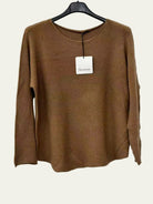 A camel long-sleeve knit sweater