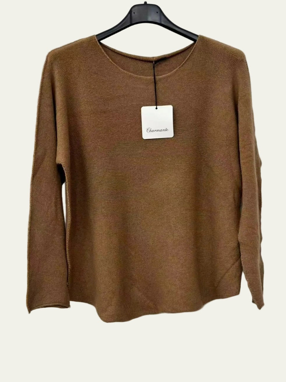 A camel long-sleeve knit sweater