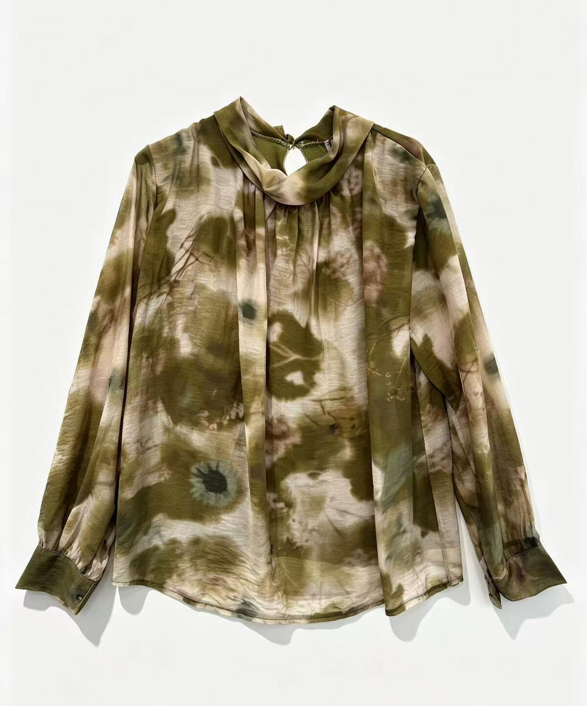 printed turn down collar blouse