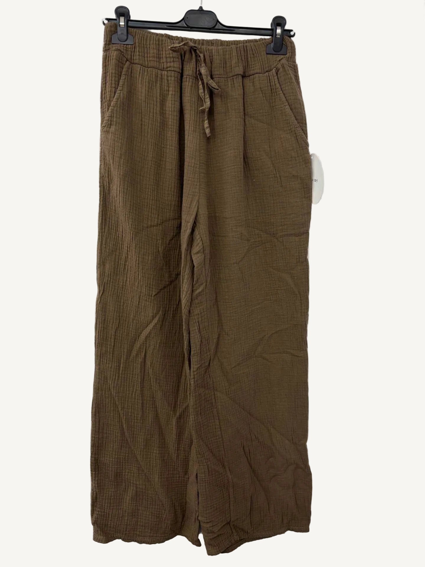 chocolate brown wide leg gauze cotton trousers