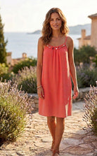 Coral strappy dress with pearl detail
