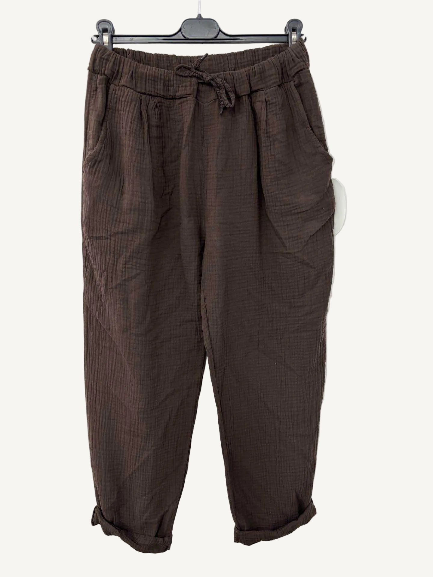 chocolate brown cotton gauze trousers