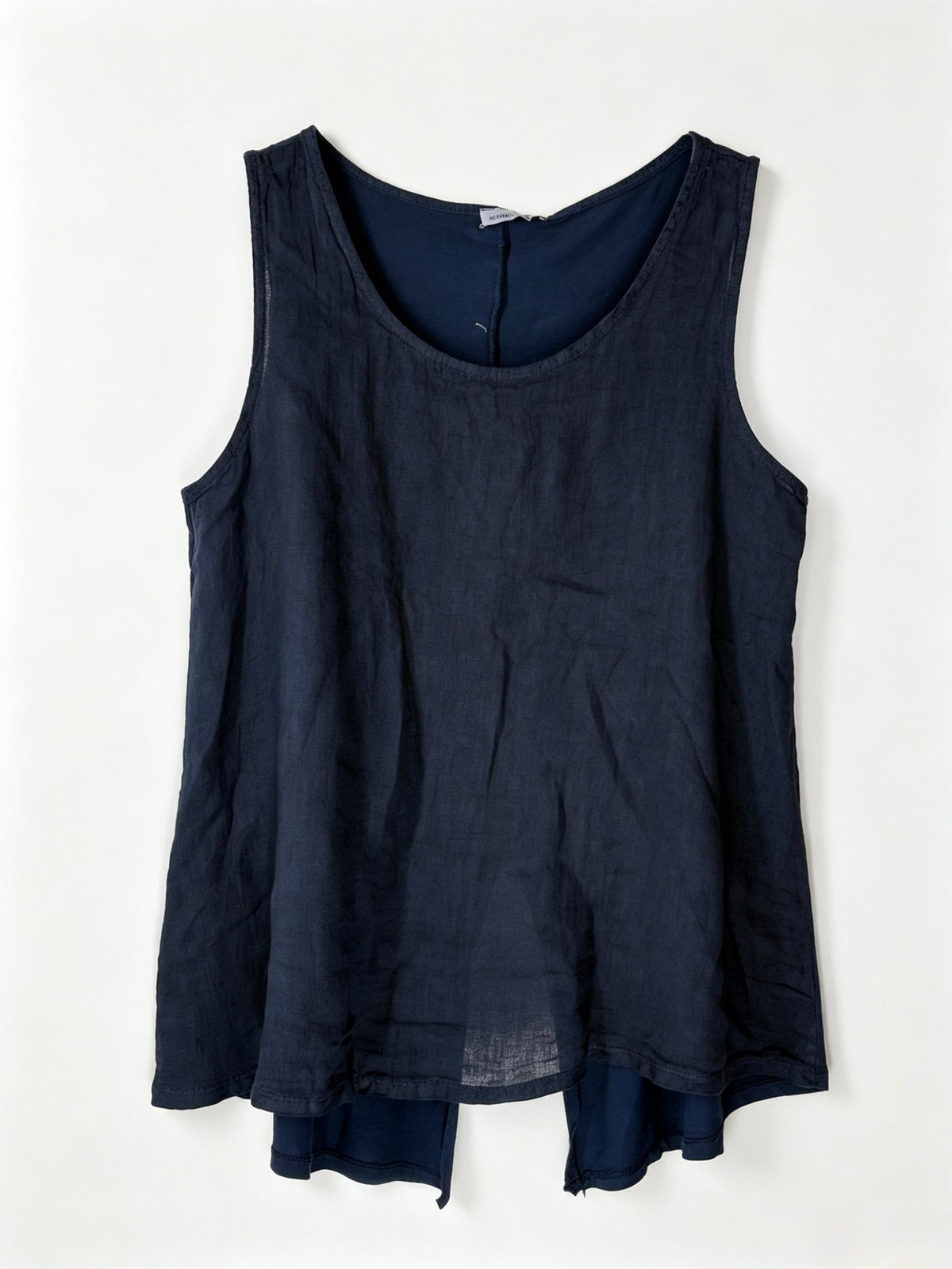 Navy blue tank top on a white background