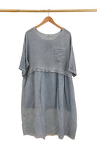 Denim blue dress with a pocket 