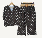 Brown polka dot two piece trouser set