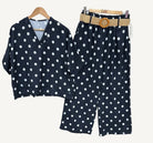 Black outfit with white polka dots 