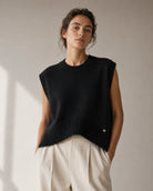 Boxy sleeveless sweater in black