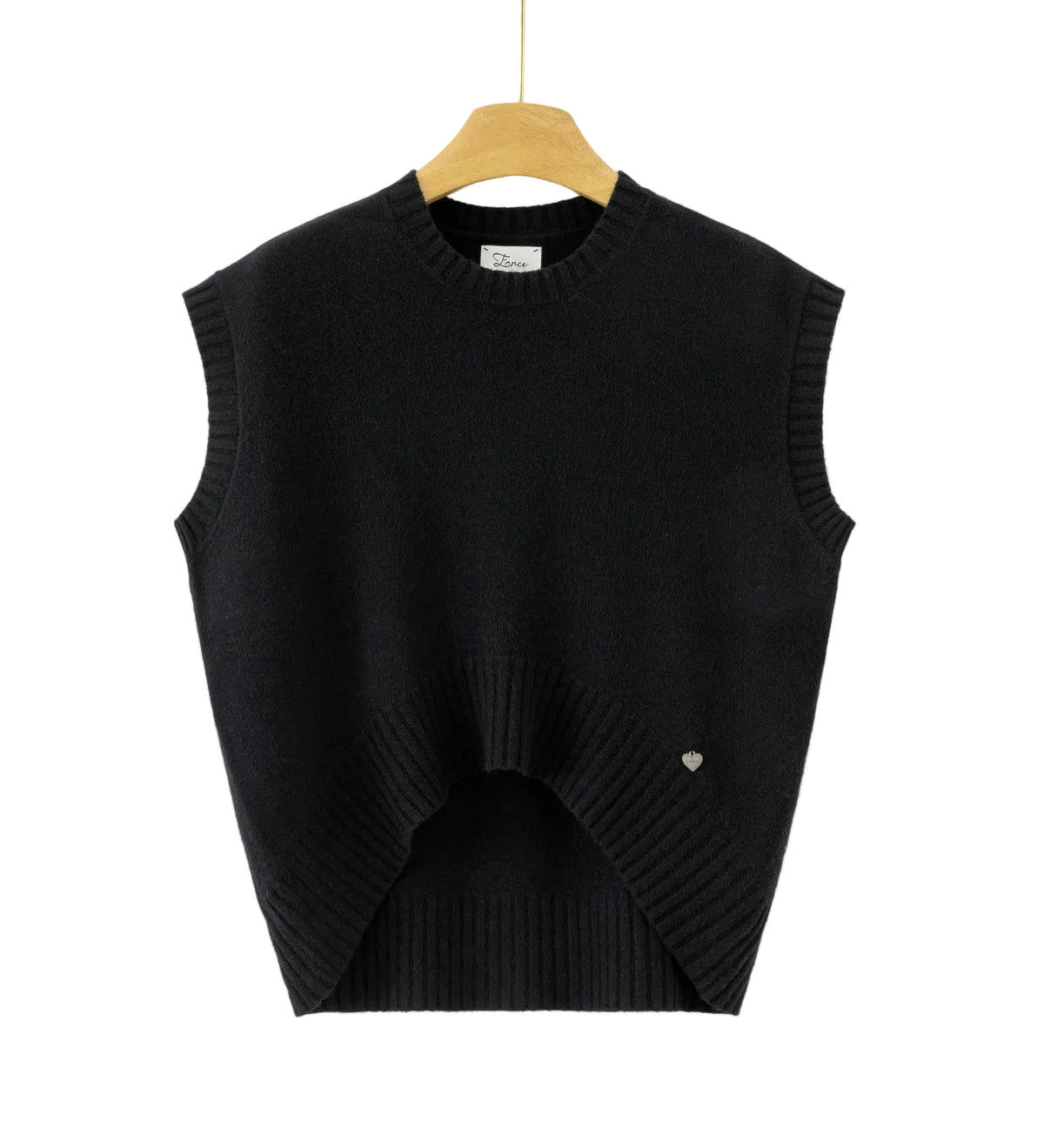 A black sleeveless knit sweater vest with a crew neck 