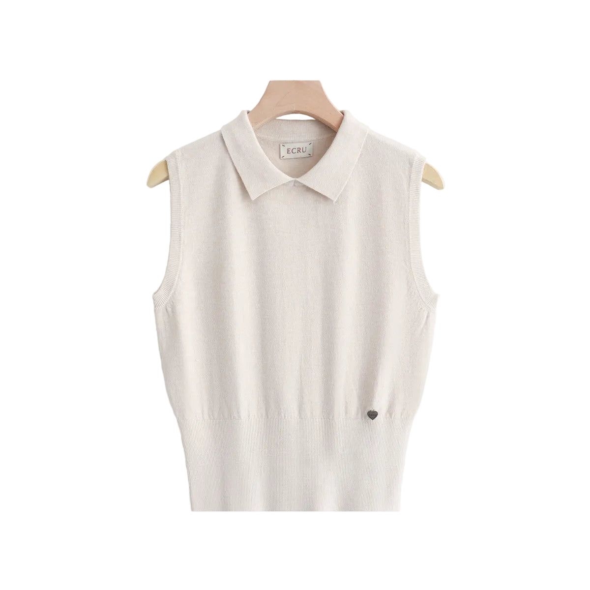 Ecru sleeveless sweater with collar