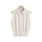 Ecru sleeveless sweater with collar
