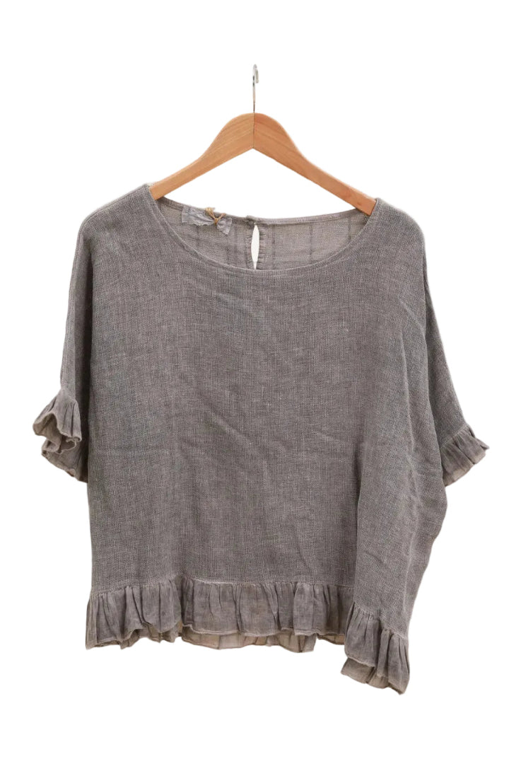 Grey ruffled blouse