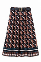 geometric print scuba crepe skirt in camel