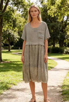 khaki short sleeve dress