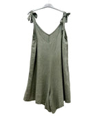 A khaki green sleeveless romper playsuit with tie-shoulder straps
