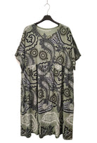 khaki printed short sleeve plus size dress