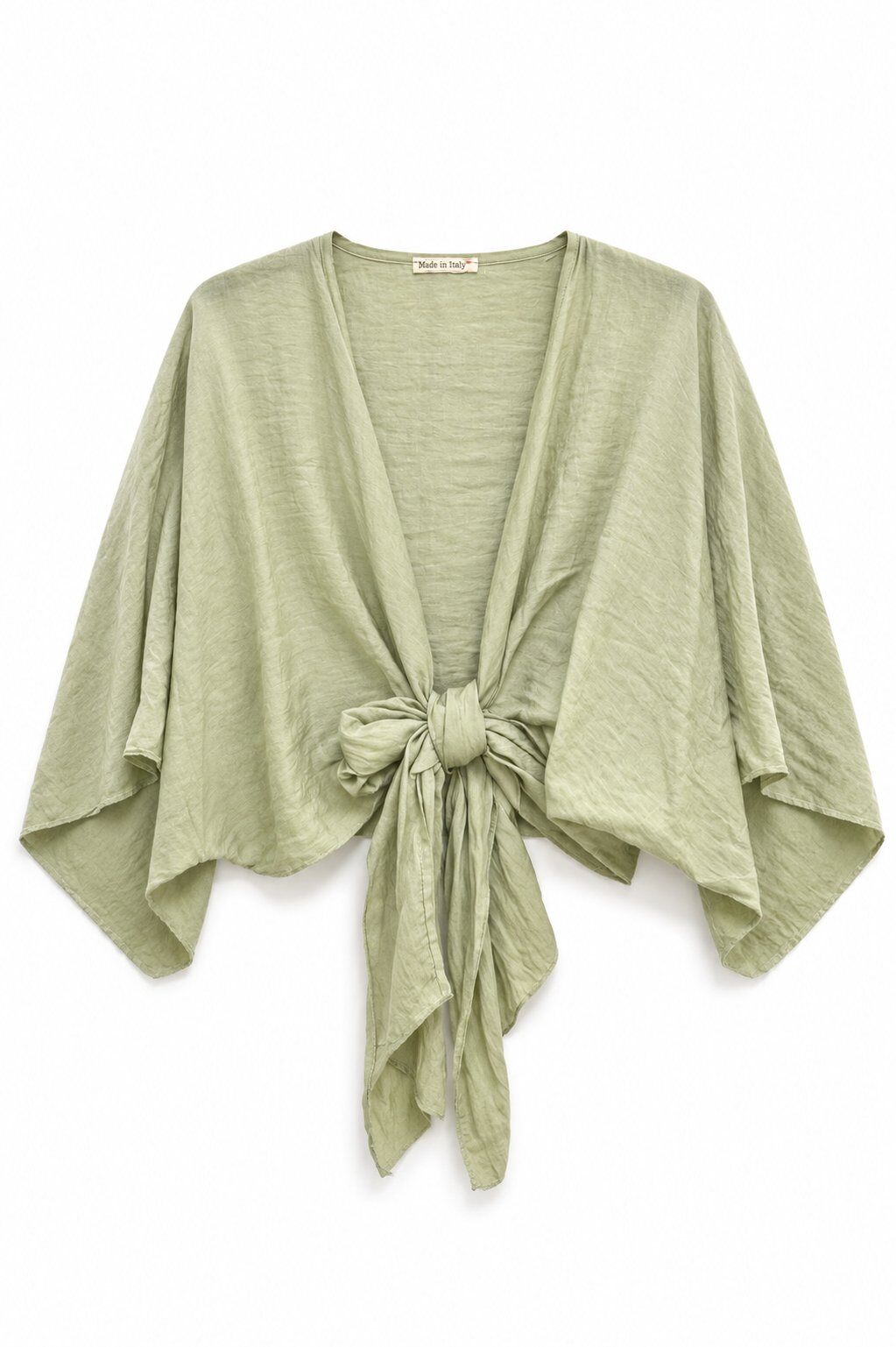 Green bolero with a knot detail on a white background