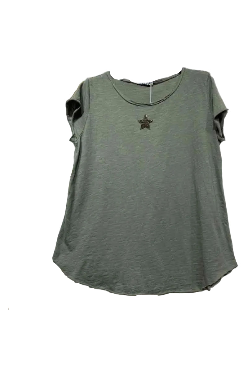 khaki star motif t shirt