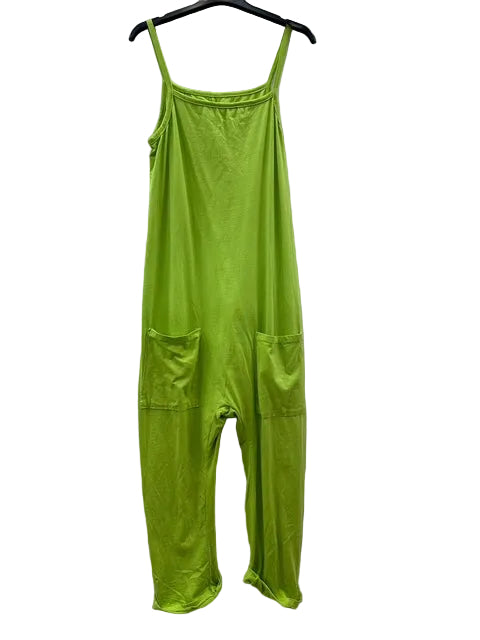 A bright lime green sleeveless jumpsuit 