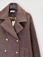 Brown double breasted 3/4 length jacket in polyester