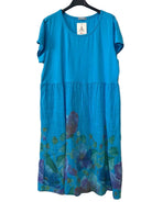 cyan cotton and linen mix dress
