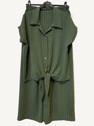 khaki two piece trouser and shirt 
