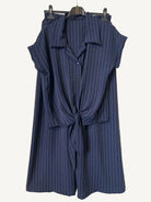 Navy stripe outfit on a hanger