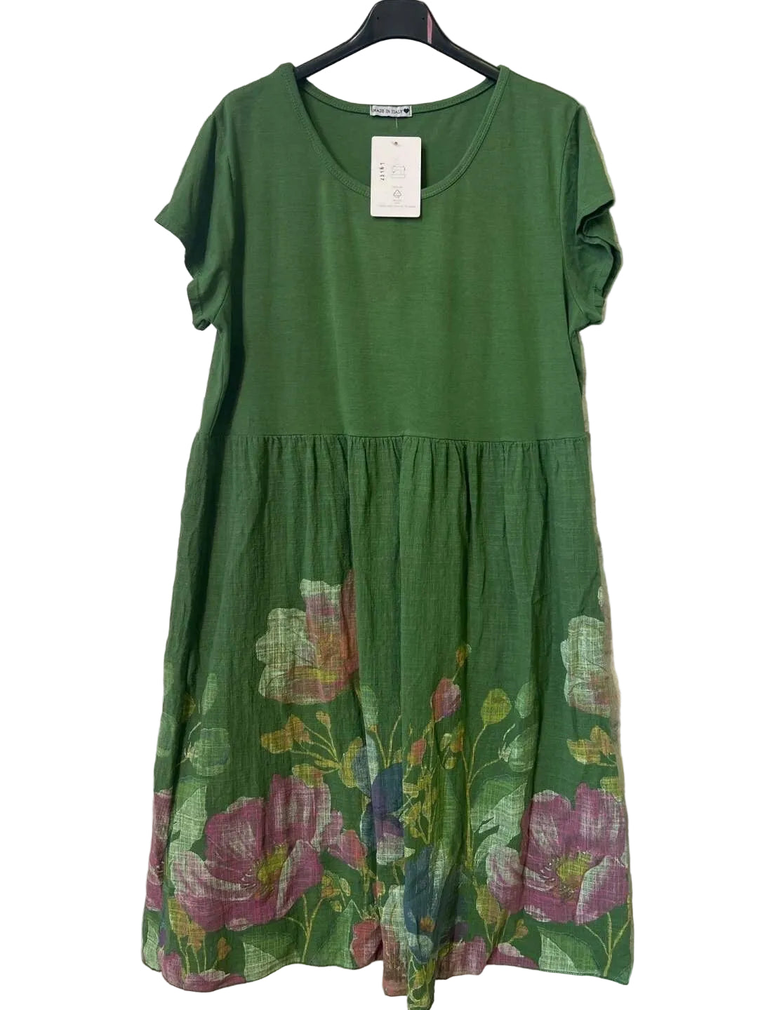 Olive cotton and linen dress